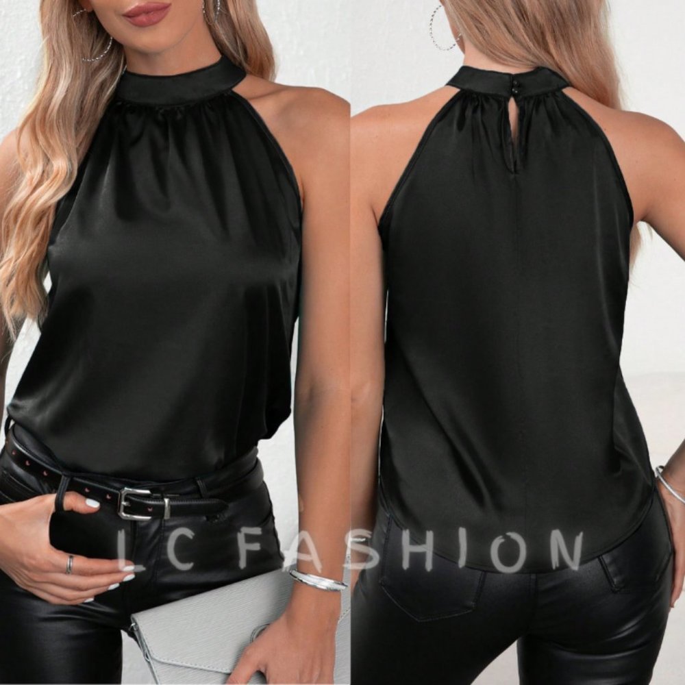 Halter Neck Satin Top, Tank tops for women, Satin Blouse